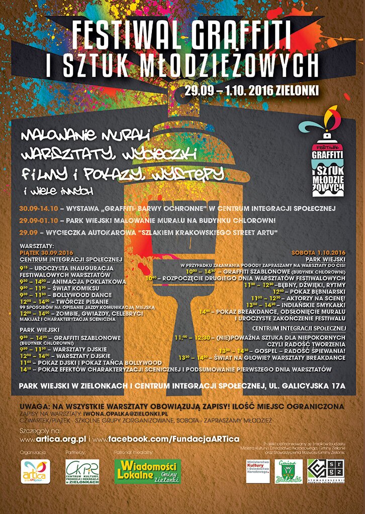 Festiwal Graffiti i Sztuk Młodzieżowych Zielonki 2016 plakat