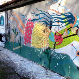 Malowanie muralu na bulwarach wiślanych-Festiwal Graffiti i Sztuk Młodzieżowych- Kraków 2016